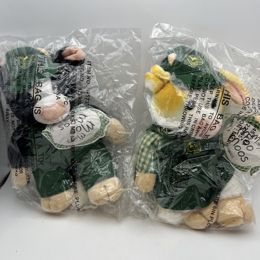 John Deere Farm Couple Cow Plush Enesco Mary's Moo Moos 9" Beanie  1998 Lot of 2